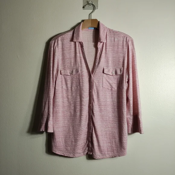 J.McLaughlin Women's Brynn Knit Linen Blend Top, Medium Barbiecore - Picture 1 of 9